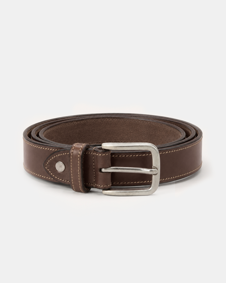 Como Classic Leather Belt | Dark Brown | Thin | Silver