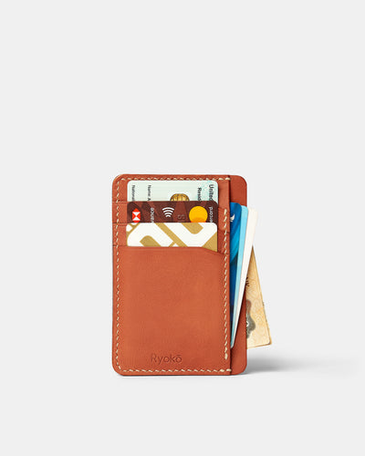 MT Java Slim Wallet | Tan, Wallets by Ryoko Bags Dubai. Hand Stitched, using vegetable tanned Japanese leather