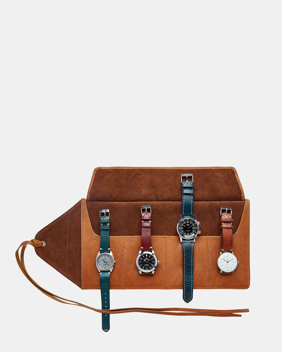MT Watch Roll,  by Ryoko Bags Dubai. Hand Stitched, using vegetable tanned Japanese leather